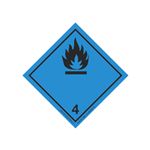 Transport Pictogram 2" Label - Class 4 Dangerous When Wet (Black Flame)